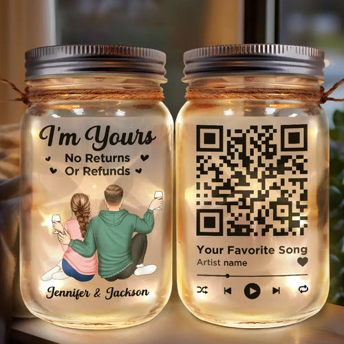 Couple Favorite Song I'm Yours No Returns QR Code - Personalized Mason Jar Light
