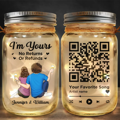 Couple Favorite Song I'm Yours No Returns QR Code - Personalized Mason Jar Light