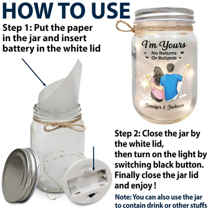 Couple Favorite Song I'm Yours No Returns QR Code - Personalized Mason Jar Light