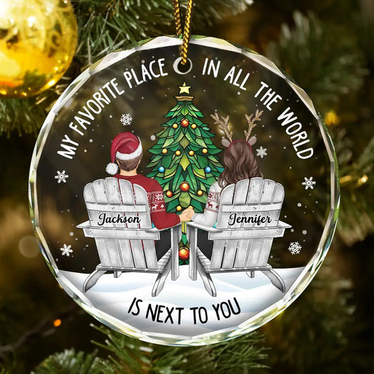 Couple Sitting Christmas Favorite Place In All The World - Personalized Circle Acrylic Ornament