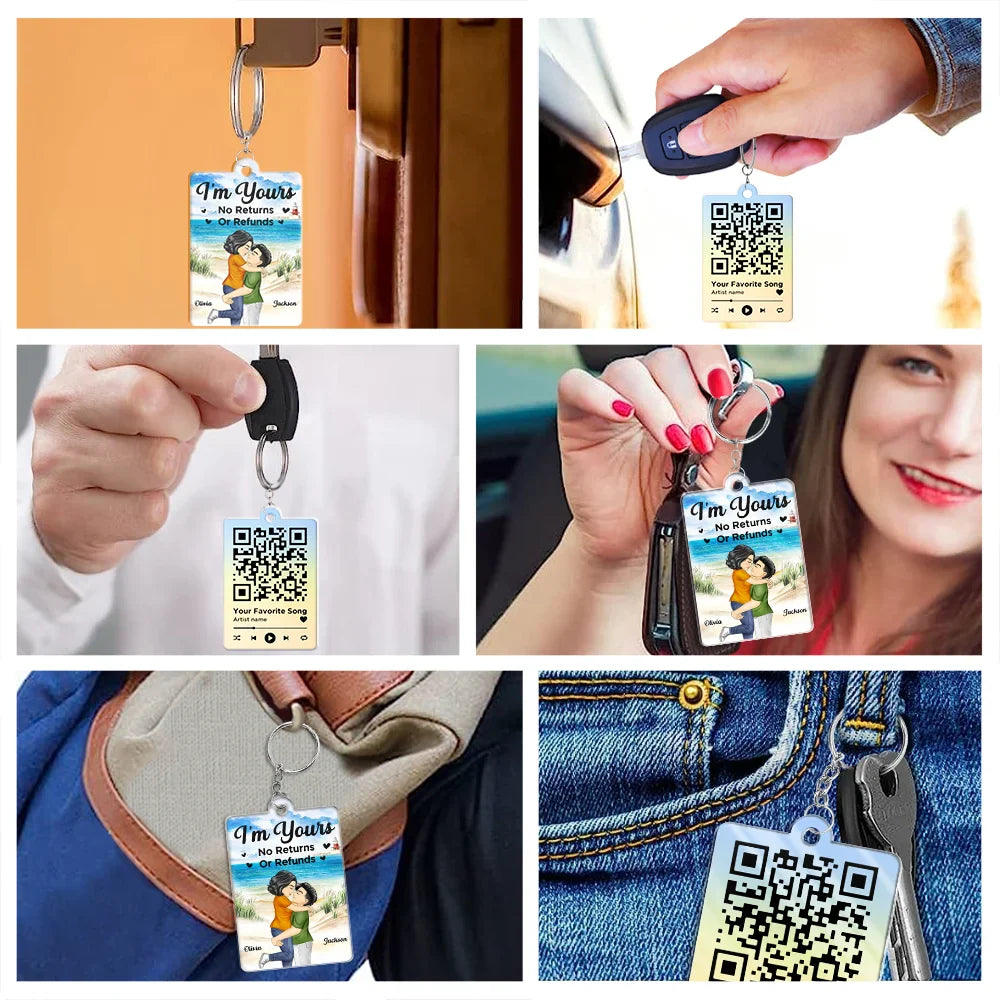 Couple Cartoon Song QR Code I'm Yours No Returns - Personalized Acrylic Keychain