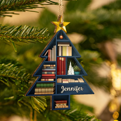 Reading Bookshelves Christmas Tree Shape - Personalized Custom Shaped Wooden Ornament