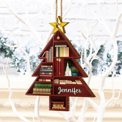 Reading Bookshelves Christmas Tree Shape - Personalized Custom Shaped Wooden Ornament