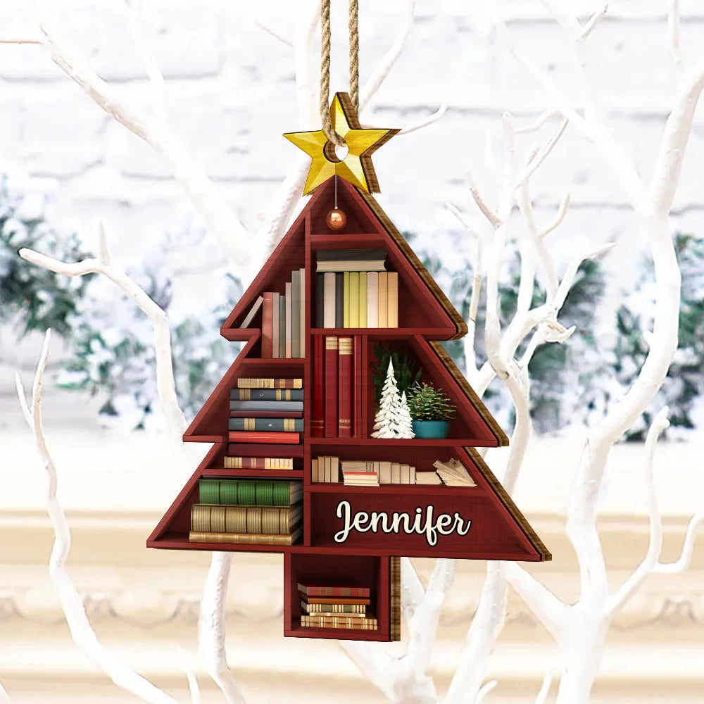 Reading Bookshelves Christmas Tree Shape - Personalized Custom Shaped Wooden Ornament