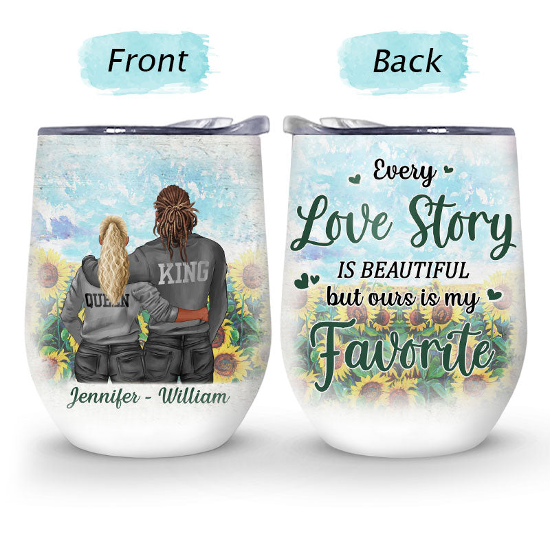 Black Couple Sunflower Every Love Story Is Beautiful - Couple Gift - Personalized Custom Wine Tumbler