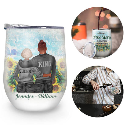 Black Couple Sunflower Every Love Story Is Beautiful - Couple Gift - Personalized Custom Wine Tumbler