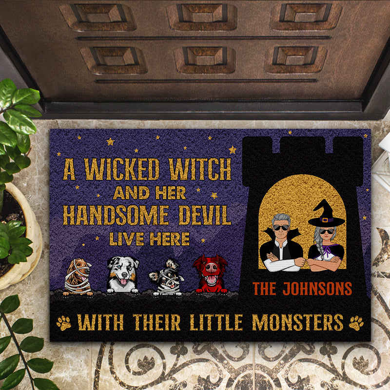 Wicked Witch Handsome Devil Couple - Halloween Gift For Dog Lovers - Personalized Custom Doormat