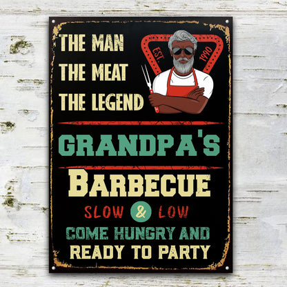 The Man The Meat The Legend - Gift For Grilling Fathers And Grandpas - Personalized Custom Classic Metal Signs