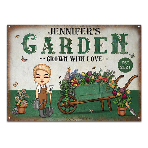 Grown With Love - Gift For Garden Lovers - Personalized Custom Classic Metal Signs