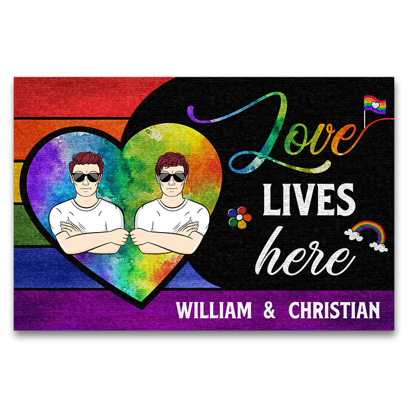 Love Lives Here Pride - Gift For Couples - Personalized Custom Doormat