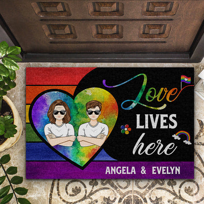 Love Lives Here Pride - Gift For Couples - Personalized Custom Doormat