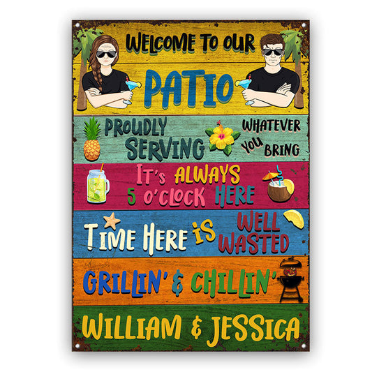 Proudly Serving - Patio Decoration For Single And Couple Owners - Personalized Custom Classic Metal Signs