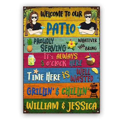 Proudly Serving - Patio Decoration For Single And Couple Owners - Personalized Custom Classic Metal Signs