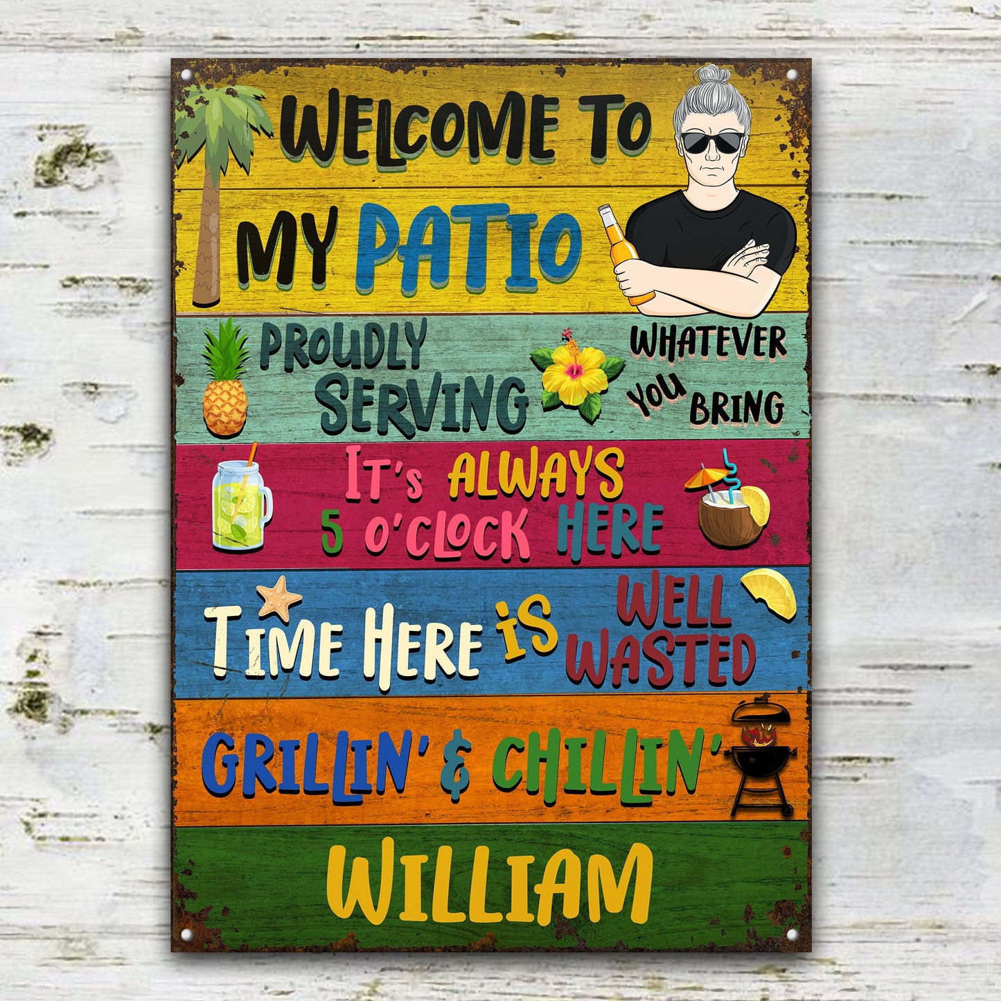 Proudly Serving - Patio Decoration For Single And Couple Owners - Personalized Custom Classic Metal Signs