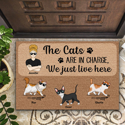 Cat Lovers The Cats Are In Charge - Personalized Custom Doormat