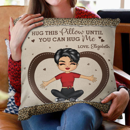 Chibi Couple Hug This Pillow Until You Can Hug Me - Personalized Custom Pillow