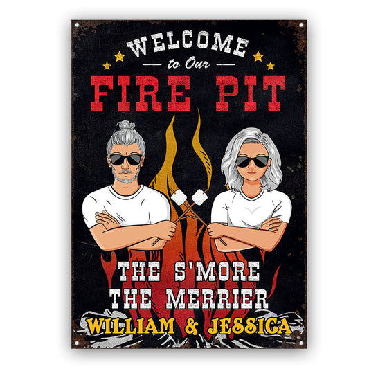 Welcome To Our Fire Pit Camping - Backyard Decoration For Couples - Personalized Custom Classic Metal Signs