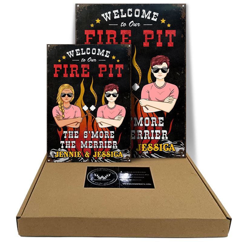 Welcome To Our Fire Pit Camping - Backyard Decoration For Couples - Personalized Custom Classic Metal Signs