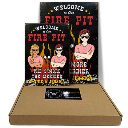 Welcome To Our Fire Pit Camping - Backyard Decoration For Couples - Personalized Custom Classic Metal Signs