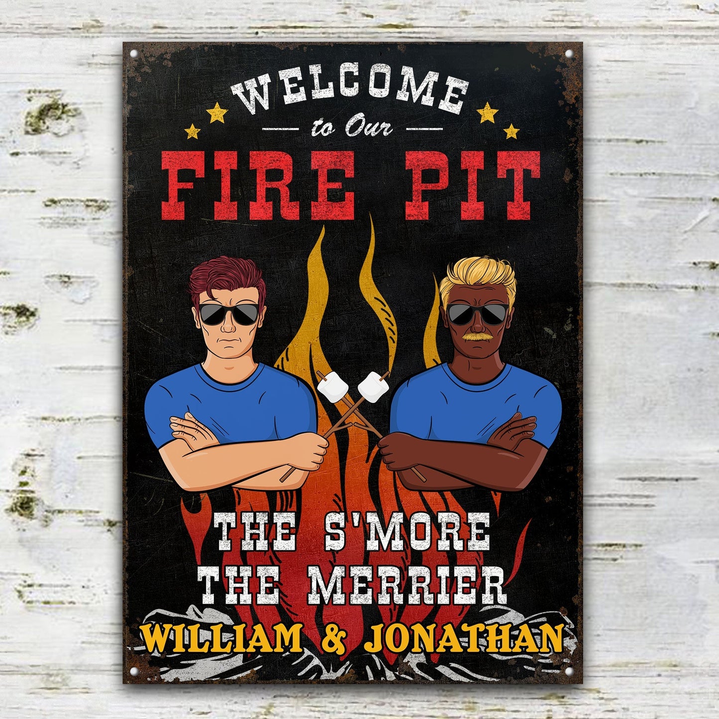 Welcome To Our Fire Pit Camping - Backyard Decoration For Couples - Personalized Custom Classic Metal Signs