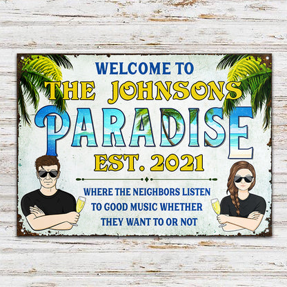 Beach House Paradise Family Couple - Personalized Custom Classic Metal Signs