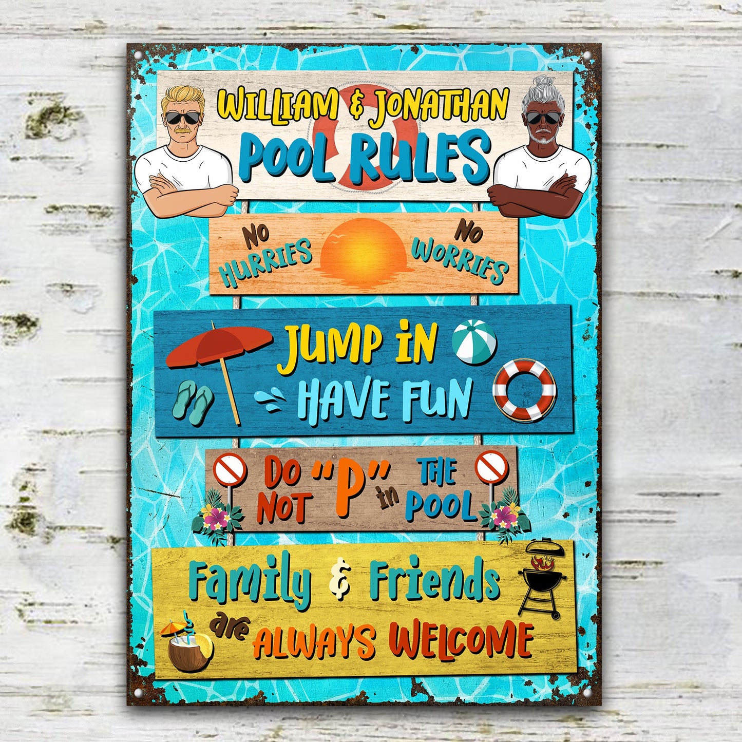 No Hurries No Worries - Pool Decoration For Couples - Personalized Classic Metal Signs