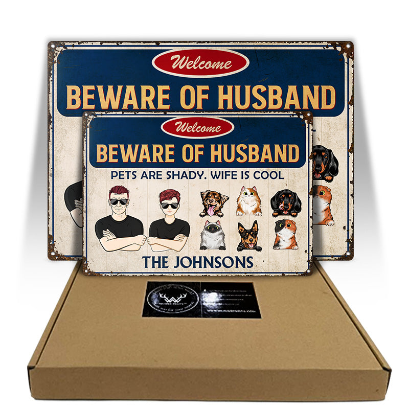 Couple Family Beware Of Wife - Personalized Custom Classic Metal Signs