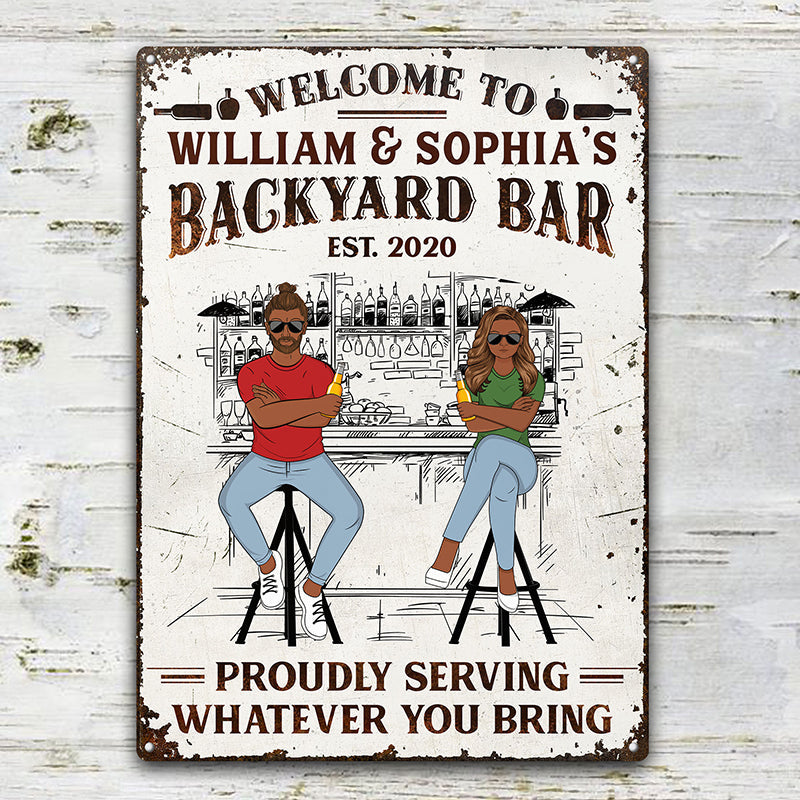 Backyard Bar Family Couple - Personalized Custom Classic Metal Signs