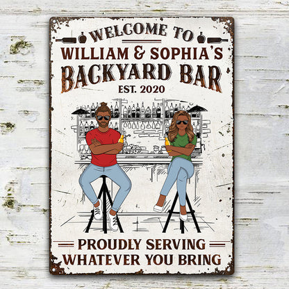 Backyard Bar Family Couple - Personalized Custom Classic Metal Signs