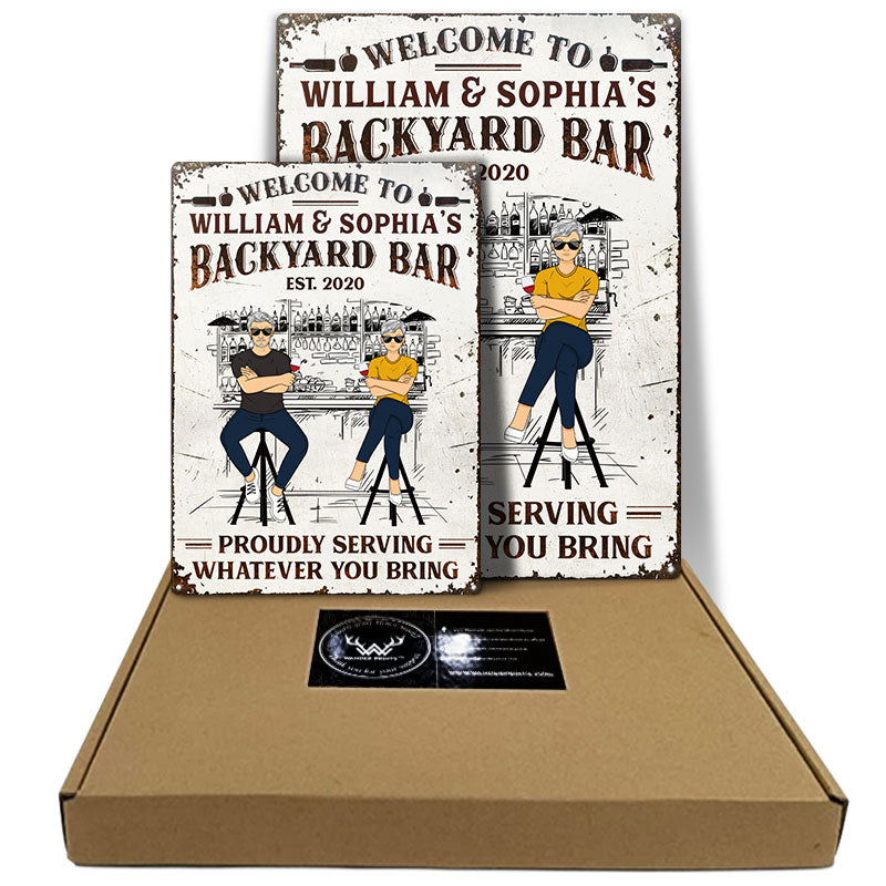 Backyard Bar Family Couple - Personalized Custom Classic Metal Signs