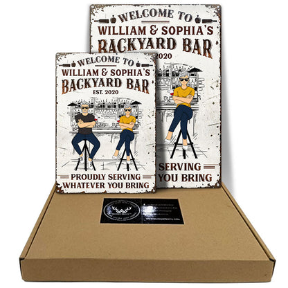 Backyard Bar Family Couple - Personalized Custom Classic Metal Signs