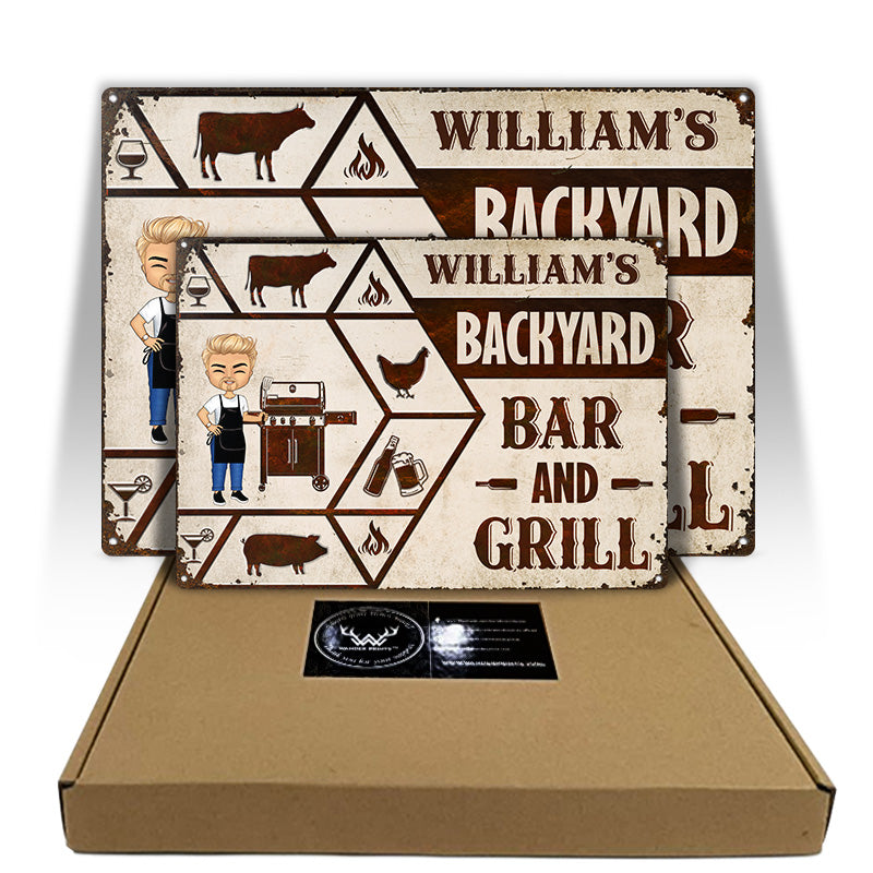 Backyard Bar & Grill BBQ - Backyard Decoration - Personalized Custom Classic Metal Signs
