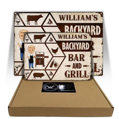 Backyard Bar & Grill BBQ - Backyard Decoration - Personalized Custom Classic Metal Signs