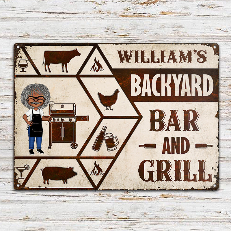 Backyard Bar & Grill BBQ - Backyard Decoration - Personalized Custom Classic Metal Signs