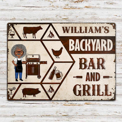 Backyard Bar & Grill BBQ - Backyard Decoration - Personalized Custom Classic Metal Signs