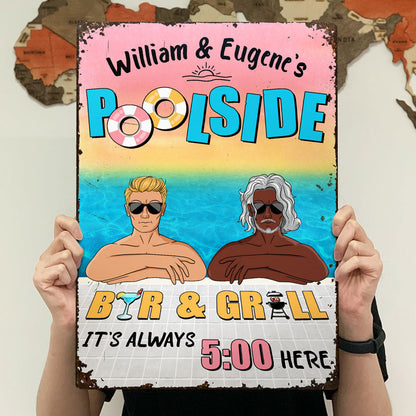 Poolside Bar & Grill - Gift For Couples - Personalized Custom Classic Metal Signs