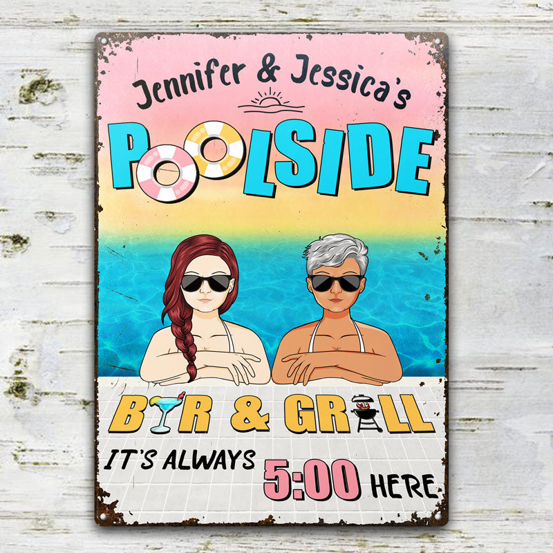 Poolside Bar & Grill - Gift For Couples - Personalized Custom Classic Metal Signs