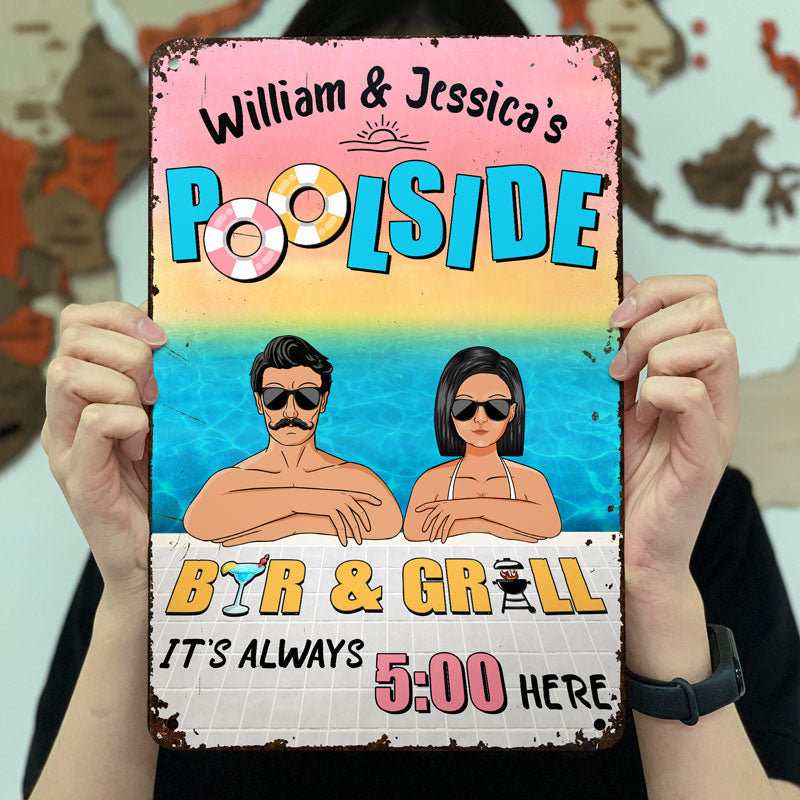 Poolside Bar & Grill - Gift For Couples - Personalized Custom Classic Metal Signs