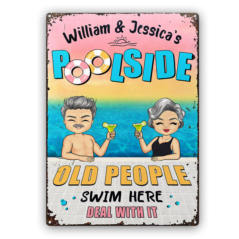 Old People Swim Here - Pool, Poolside Decoration - Personalized Custom Classic Metal Signs