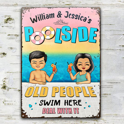 Old People Swim Here - Pool, Poolside Decoration - Personalized Custom Classic Metal Signs