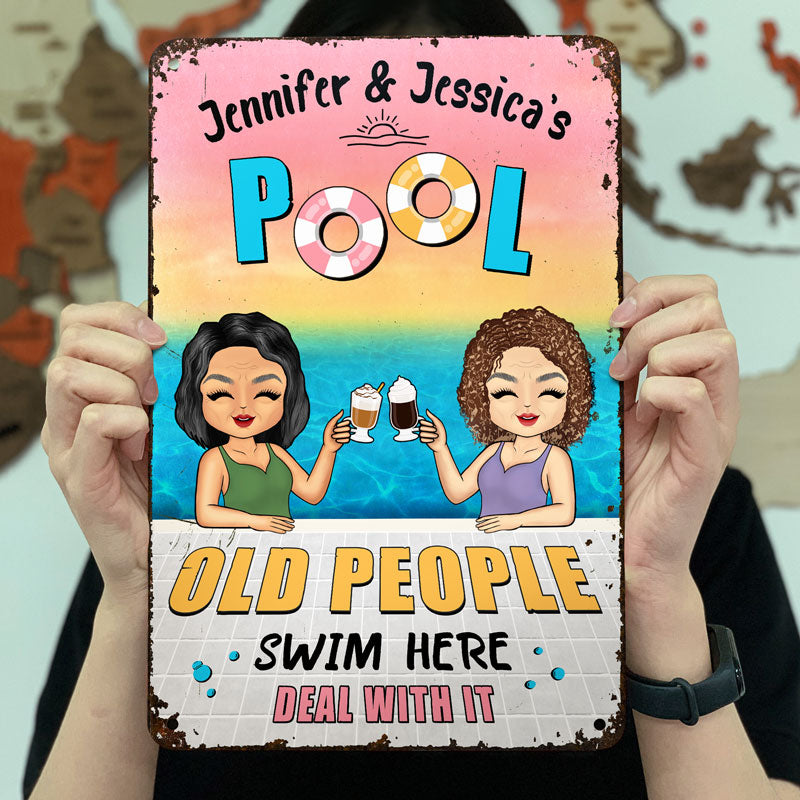 Old People Swim Here - Pool, Poolside Decoration - Personalized Custom Classic Metal Signs