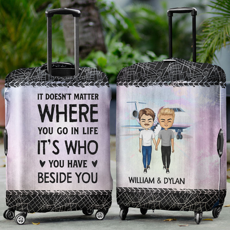 Who You Have Beside Traveling - Bestie, Couple Gift - Personalized Custom Luggage Cover