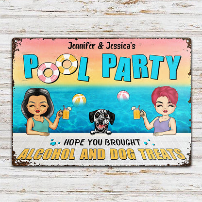 Poolside Brought Alcohol & Dog Treats - Gift For Couples - Personalized Custom Classic Metal Signs