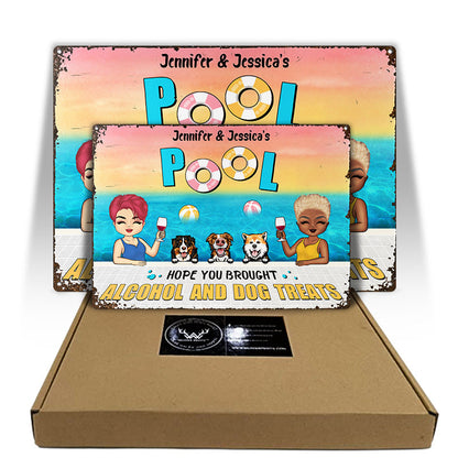 Poolside Brought Alcohol & Dog Treats - Gift For Couples - Personalized Custom Classic Metal Signs