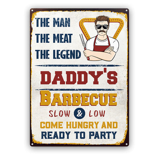 Grilling The Man The Meat The Legend - Gift For Father And Grandpa - Personalized Custom Classic Metal Signs