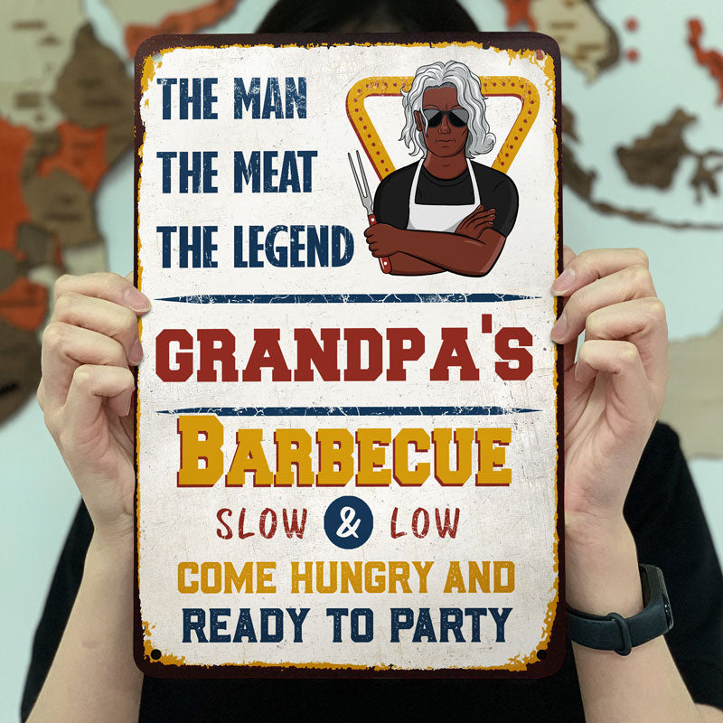 Grilling The Man The Meat The Legend - Gift For Father And Grandpa - Personalized Custom Classic Metal Signs