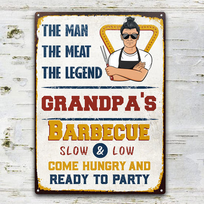 Grilling The Man The Meat The Legend - Gift For Father And Grandpa - Personalized Custom Classic Metal Signs