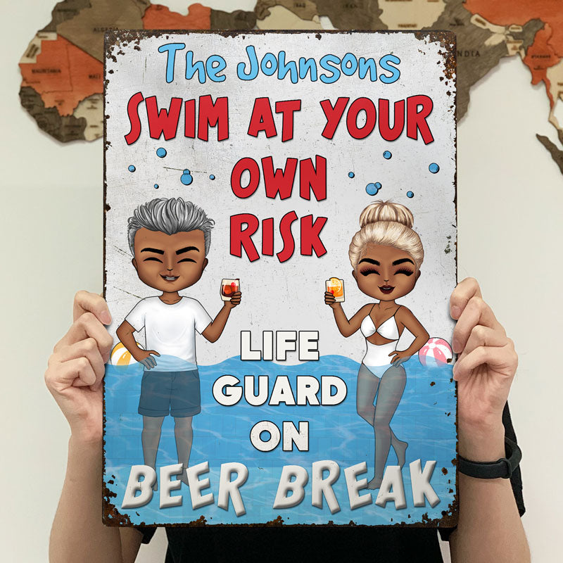 Swimming Pool Swim At Your Own Risk - Personalized Custom Classic Metal Signs