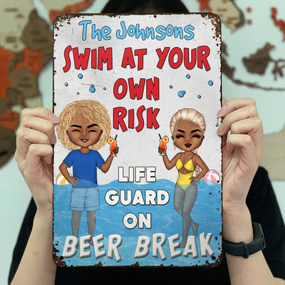 Swimming Pool Swim At Your Own Risk - Personalized Custom Classic Metal Signs