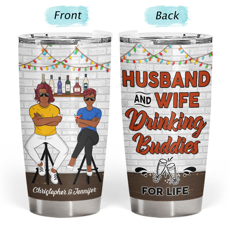 Family Couple Husband And Wife Drinking Buddies For Life - Personalized Custom Tumbler
